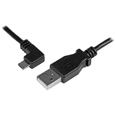 Imagem de StarTech. Cabo micro-USB de carregamento e sincronização com 1 m – Micro-USB de ângulo esquerdo – M/M – Cabo de carregamento USB para micro USB – 30/24 AWG (USBAUB1MLA), preto