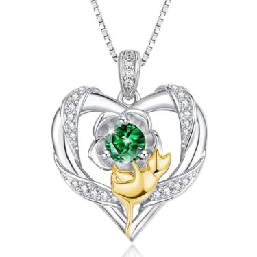 Imagem de VANAODUC Colares de pedra do mês de nascimento para mulheres, presentes de aniversário para namorada, avó, esposa, mãe, ouro branco 18K, ouro 14K, colar de gato, coração, joias modernas, Suitable for