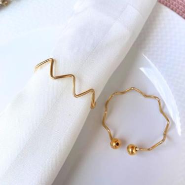 Imagem de Kit 06 Porta Guardanapo Argola Mesa Posta Ondas Douradas - LADO DE CAS