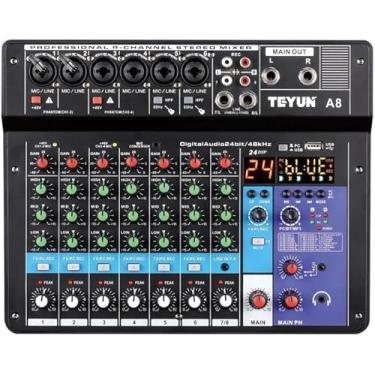 Imagem de Mixer de Áudio Profissional TEYUN A8, 8 Canais, Bluetooth, USB, Phantom Power 48V, Placa de Som Digital, Ideal para Gravação Transmissão ao Vivo Podcast e Produção Musical em Casa 7/6/5/4/3 corredor