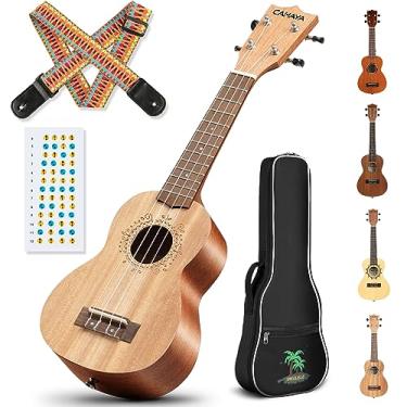 Imagem de CAHAYA Ukulele de 53 cm Ukulele Mahogany Kit para iniciantes Ukelele Soprano com Gig Bag Rainbow Strap Fretboard Adesivos para adultos e crianças Presentes profissionais havaianos Ukalalee CY0068