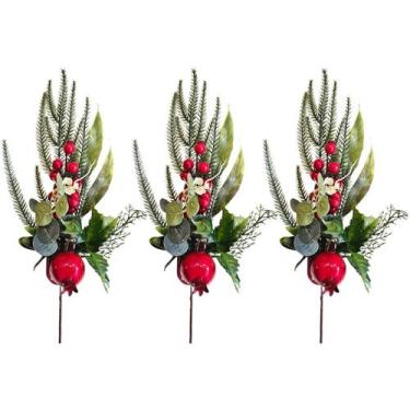 Imagem de 3 Galho Natalino Berries Folhagem Enfeite Arvore Natal 47CM - Magizi