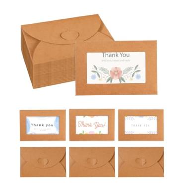 Imagem de EORTA Mini envelopes com janela de visão, porta-cartões de papel Kraft minúsculos com fecho de coração para casamento, convites de negócios, cartões comemorativos, 10,5 x 7 cm, marrom