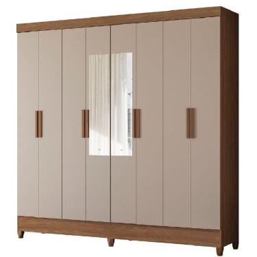 Imagem de Guarda Roupa Casal com Espelho 8 Portas 2 Gavetas Marajó Moval — Freijó / Off White