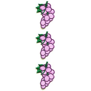 Imagem de Conjunto de 3 peças mini pequeno roxo cacho uvas frutas desenho animado ferro costurar em patch infantil adesivo para chapéu boné polo mochila roupas jaqueta camiseta bordado ferro em costura no patch