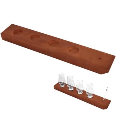 Imagem de SoeKoa Whiskey Flight Stave, Whiskey Flight Board pode conter 4 copos pequenos de uísque e um suporte de irrigação por gotejamento, placa de voo longo para Wee Glencairn, copos de bourbon de 70 ml
