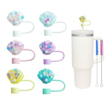 Imagem de 6 peças de cobertura de palha brilhante de 10 mm para copo Stanley, topo de canudo à prova de poeira para copos de 30 e 1,134 g e garrafas de água, acessórios reutilizáveis para copos Stanley