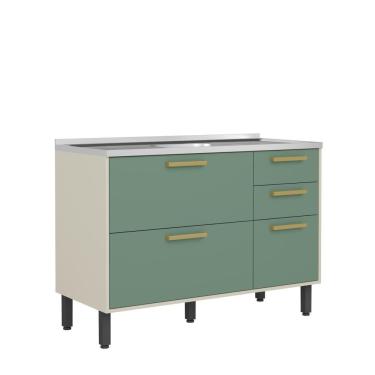 Imagem de Balcão Com Pia 3 Portas 2 Gavetas Verde Bossa Nova Bertolini Verde/areia