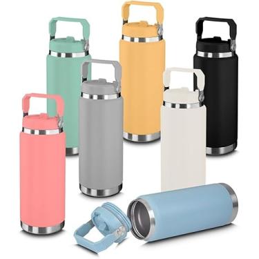 Imagem de Garrafa Térmica PRETA De Água Aço Inox Com Parede Dupla e Isolante Térmico 1000ML, Alça Para Transporte e Tampa Rosqueável Canudo e Conservação De Bebibas Quente ou Frio