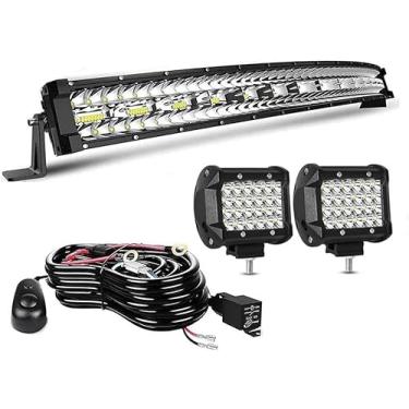 Imagem de WINBANG Kits De Barras Luz Led Para Caminhão - Barra Curva 22" 390 W, Luzes Pod 4" 12 V 24 Trabalho Off-Road, Quadriciclo, Trator, Picape, Kit Chicote Elétrico 3 Fios