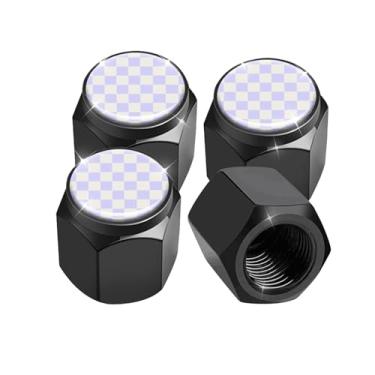 Imagem de Pacote com 4 tampas de haste de válvula de pneu, tampas de haste de roda de carro, tampas de válvula de ar de alumínio, ajuste universal para carros, SUVs, caminhões, bicicletas e motocicletas (xadrez