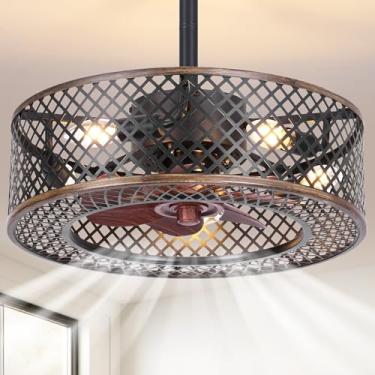 Imagem de REDSTAR Ventiladores De Teto Com Gaiola E Luzes, Ventilador Industrial Preto Luz Controle Remoto, Estilo Fazenda Para Sala Estar, Quarto, Cozinha (Moderno Minimalista)