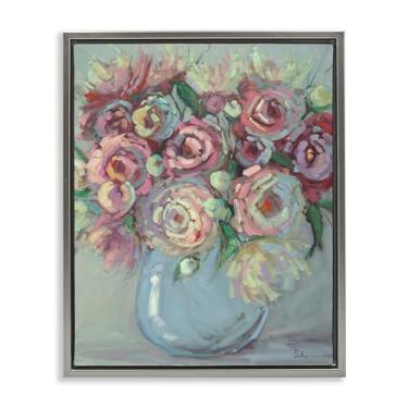 Imagem de Stupell Industries Design de arte de parede em tela flutuante cinza buquê de vaso azul peônia por Vanessa Piche, 53 x 43 cm