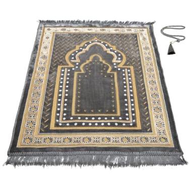 Imagem de Tapete de oração para homens, mulheres ou crianças muçulmanos, conjunto portátil para oração e contas de oração para presentes islâmicos – Tapete de oração muçulmano para Ramadã, Umrah, Hajj - Tapete