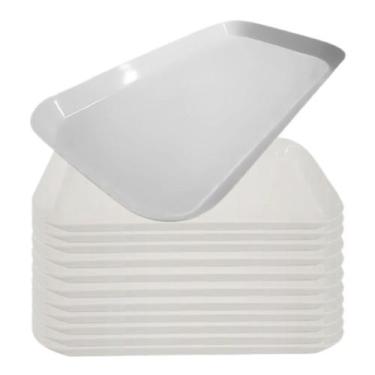 Imagem de Conjunto 12 Travessas De Melamina Branca Kit Pratos Retangular 12 Peça