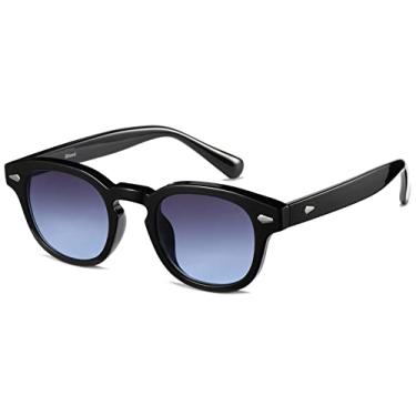 Imagem de Gtand Óculos de sol unissex vintage retrô estilo redondo colorido para homens mulheres moda círculo óculos de sol 46 mm, Armação preta C05/Lente cinza-azul gradiente, 46mm