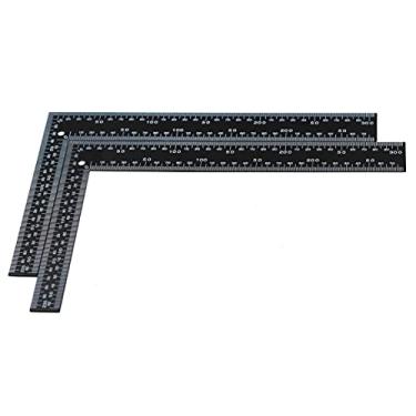 Imagem de Carpinteiro quadrado quadrado métrico em forma de L de metal preto 2 peças 0-30 cm 0-20 cm Régua quadrada de moldura de metal para corte preciso, corte, fatiamento e medição