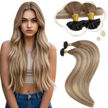 Imagem de Moresoo Extensões de cabelo humano com ponta em U, ombré, castanho claro, com extensões de cabelo castanho claro com ponta K, cabelo humano 35,56 cm, 40g/50s