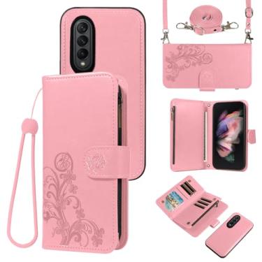 Imagem de Asuwish Capa de celular para Samsung Galaxy Z Fold 3 5G 2021 com zíper carteira magnética destacável com protetor de tela de vidro temperado, suporte de cartão de flores ZFold3 Z3 Fold3 3Z ZFold35G