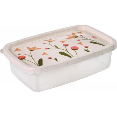 Imagem de Pote em Plástico Retangular Marmorizado Floral 620ml - Plasutil