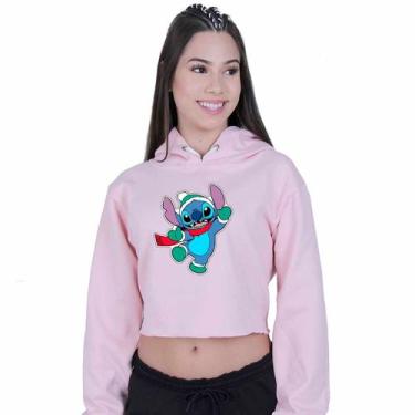 Imagem de Cropped Moletom Feminino Lilo Stitch Duende Natal - Lafre, Rosa claro,