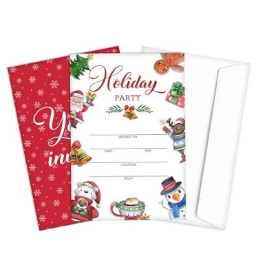 Imagem de Qiwog Convites de festa de Natal, 25 cartões de convites de Natal com envelopes, cartões de convite para chá de bebê, aniversário de casamento, aniversário, decoração de artigos de festa de Natal, A02