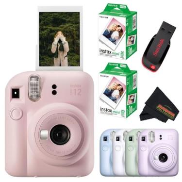 Imagem de Fujifilm Câmera instantânea Instax Mini 12 rosa com 40 folhas Fujifilm Instax Mini Filme, pano de limpeza de microfibra Sunshine Photo incluído