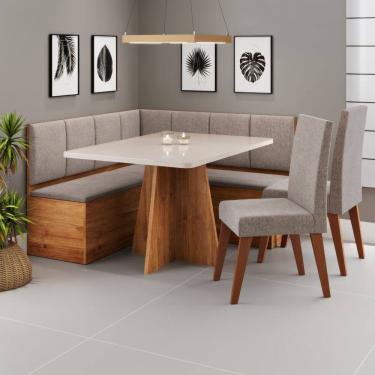 Imagem de Conjunto Canto Alemao Baú Prestigio Mesa 120x80cm e 2 cadeiras Milao Cobre/Off White/Linho Kaki - Casa Giulia