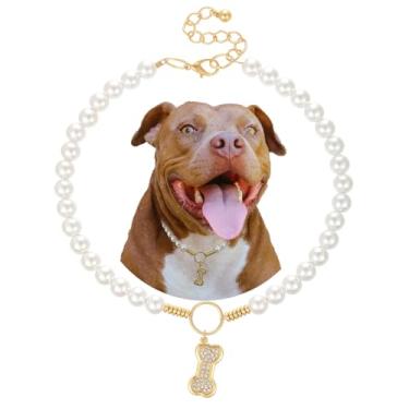Imagem de Madison Tyler Colar de pérolas para cães | Coleira durável e fofa para animais de estimação com pingente de osso de cachorro para cães pequenos e grandes ajustável | Acessórios de joias para filhotes