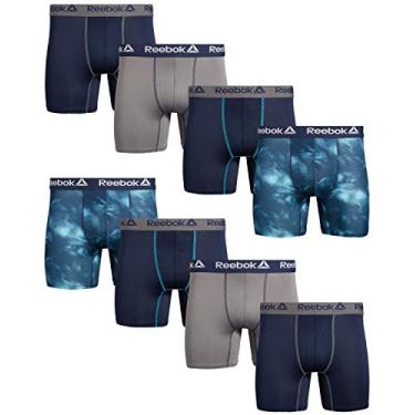 Imagem de Cueca boxer masculina Reebok Performance com bolsa confortável (pacote com 8), Blue/Blue Print/Blue/Grey, Medium