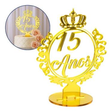 Imagem de Topo Bolo Centro Mesa 15 Anos Festa Debutante Dourado Coroa Decoração 