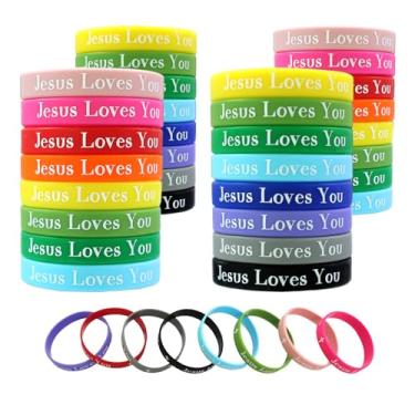Imagem de MATEPLUS Pulseiras de silicone coloridas Jesus Loves You, pulseira cristã, pulseiras religiosas motivacionais para festa, igreja, escola, One Size, Borracha, Sem Pedra Preciosa