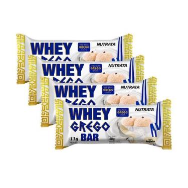 Imagem de Kit 4 Barra de Proteína Whey Grego Bar Nutrata Sabor Beijinho com 11g 