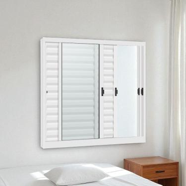Imagem de Janelas de Aço Veneziana de Correr Lateral  R-120 - 3 Folhas C/ Vidro- Epox Branco
