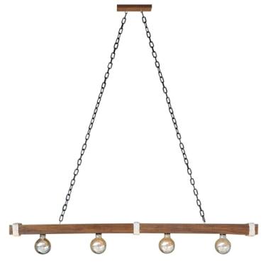 Imagem de Luminária Pendente Caibro Rústico com Corda Sisal – Bocais E27 para Sala, Quarto e Área Gourmet (Verniz Claro, Grande)