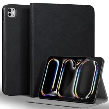 Imagem de Gexmil Capa de couro genuíno para iPad Pro de 13 polegadas M4 2024 com suporte ajustável, capa protetora à prova de choque de couro inteligente inteligente, hibernar/despertar automática