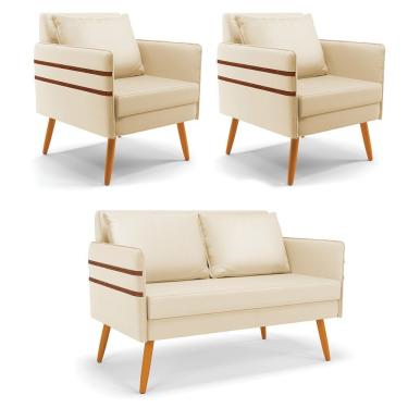 Imagem de Kit 01 Namoradeira E 02 Poltronas Corino Castanho Bege