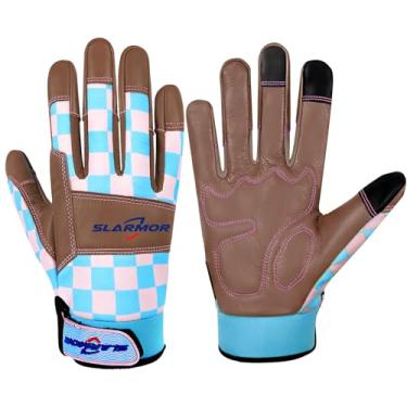 Imagem de SLARMOR Luvas de couro para jardinagem para mulheres - Luvas de trabalho à prova de espinhos com tela sensível ao toque para capinar, cavar, plantar, podar luvas de jardim - Médio