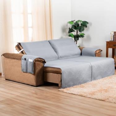 Imagem de Protetor de Sofá Retrátil 2 Lugares 1,80m x 2,40m Impermeável | Capa para Sofá com Bolso Lateral | Proteção Contra Manchas, Pets e Crianças | Fácil de Lavar (Cinza)