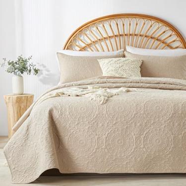 Imagem de WURUIBO Conjunto de colcha bege, tamanho solteiro, colchas de microfibra em relevo com fronha, cobertor fino respirável leve, conjunto de cama reversível para todas as estações (1 colcha, 1 fronha)