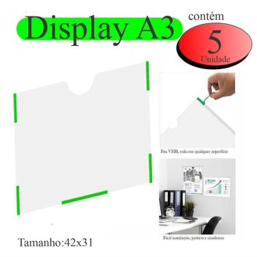 Imagem de 5 Display A3 Expositor Folhas Quadro Aviso Parede Pet Horiz