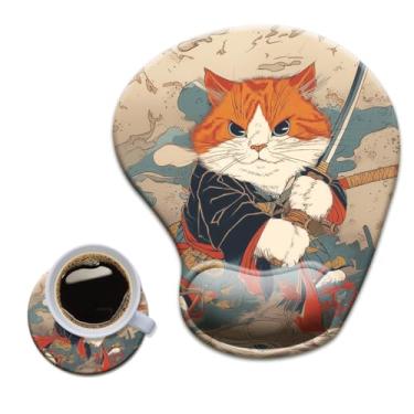 Imagem de HOPONY Mouse pad de gel para descanso de pulso - mousepad ergonômico para escritório com suporte de pulso - antiderrapante, design de acessórios de mesa para decoração de casa e jogos, gato japonês