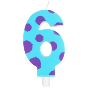 Imagem de iNINGER Miraculous Number 6 Birthday Candle Monster Cupcake Toppers for Kids, Miraculous Blue Purple Polka Dots Cartoon Monster Theme Number Candle for 6th Birthday Party Baby Shower.
