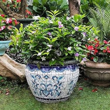 Imagem de Plantador Colorido Clássico Ao Ar Livre Grande Vaso De Cerâmica Piso De Jardim Interior Europeu Retro Mosaico De Cerâmica Vasos De Flores Pátio Varanda Para Villa Corredor Co, 35 * 32Cm