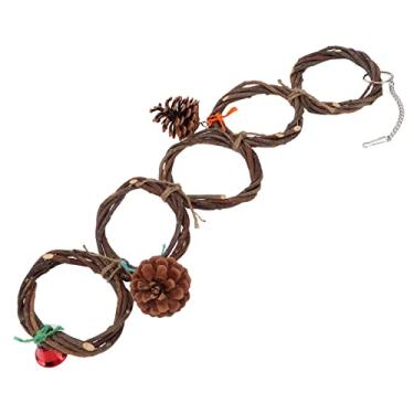 Imagem de Tnfeeon Anéis de pássaro brinquedo seguro tricotado à mão anéis de pássaros penduráveis brinquedo balanço com gancho para pássaros de estimação