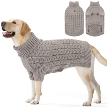 Imagem de SAWMONG Suéter para cães, suéteres para cães grandes, meninas, meninos, pulôver de malha de gola rolê, roupas para animais de estimação para clima frio (cinza, GG