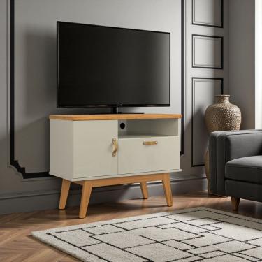 Imagem de Rack Retrô Sirius para TV 2 portas pés madeira puxadores de couro Patrimar