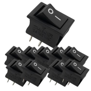 Imagem de Kit 10 chave gangorra on/off 2 polos 6a 125v preta - LUKMA