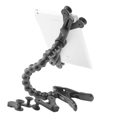 Imagem de Suporte de tablet ModularHose com grampo de mola resistente (abre até 5 cm), compatível com tablets e capas de até 14,3 polegadas (iPad, iPad Air, iPad Pro 11, Samsung Tab, Microsoft Surface), braço