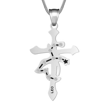 Imagem de Colar masculino da constelação do zodíaco, pingente de cruz de aço inoxidável, coleção de 12 sinais, joia astrológica com caixa de presente para mulheres, ONESIZE, Aço inoxidável, Sem Pedra Preciosa